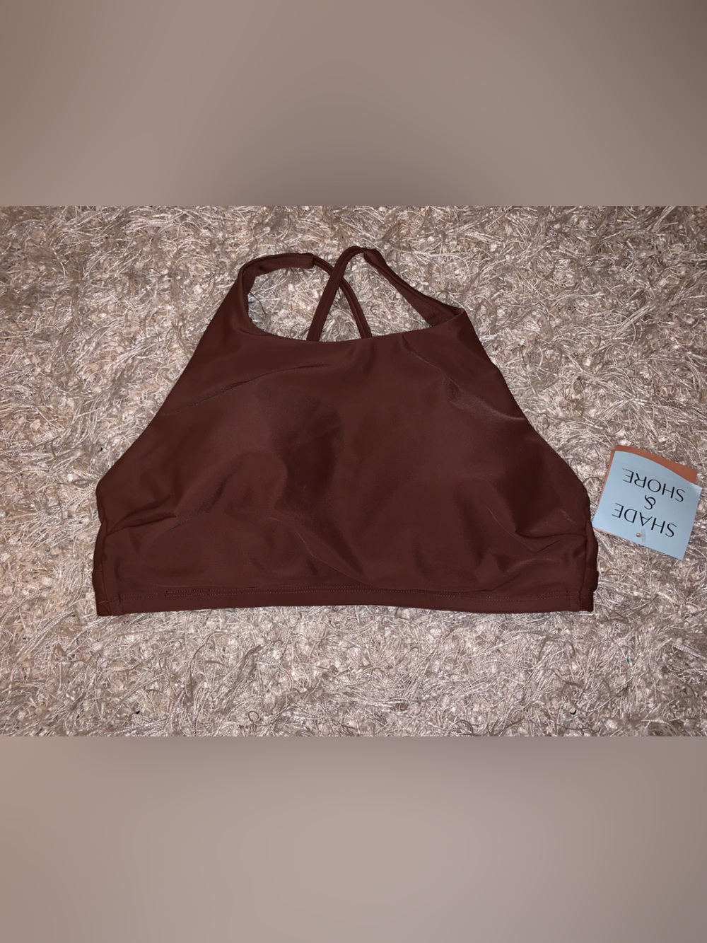 Shade & Shore Women's High-Neck Brown Swim Top size S (4-6) NWT